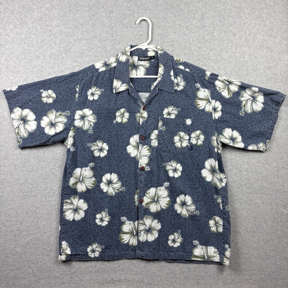 Vintage Billabong Shirt Mens XL Blue Floral Hawaiian Aloha Camp 90s Relaxed Fit